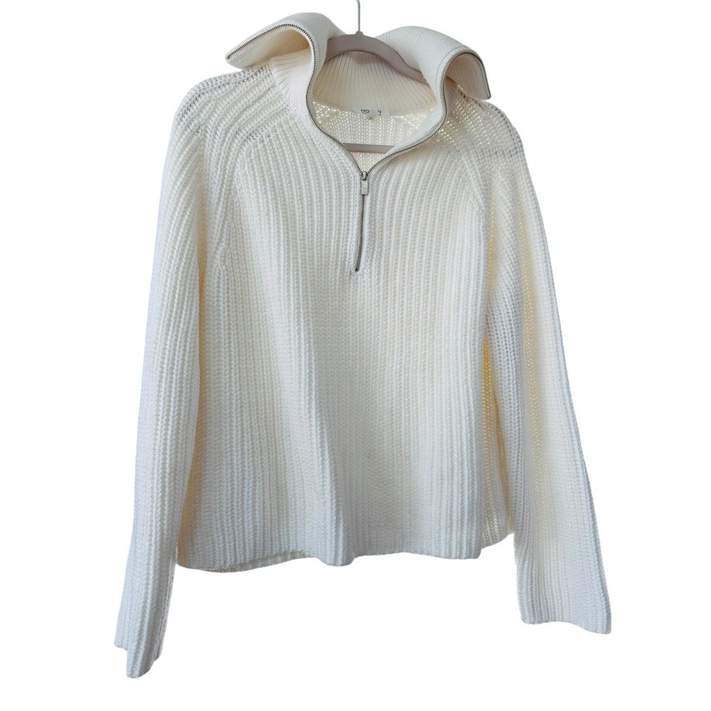 Haven Well Within Womens Cotton Shaker Stitch Half-Zip Sweater Ivory Size M